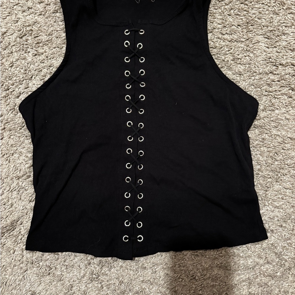 Black Lace-Up Sleeveless Top
